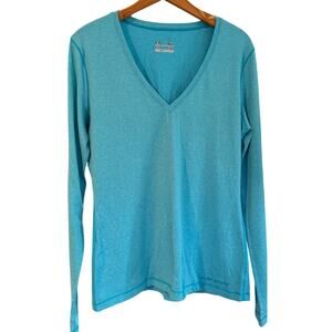 Under Armour HeatGear Fitted Long Sleeve V-Neck Shirt Teal Blue Heather Size XL